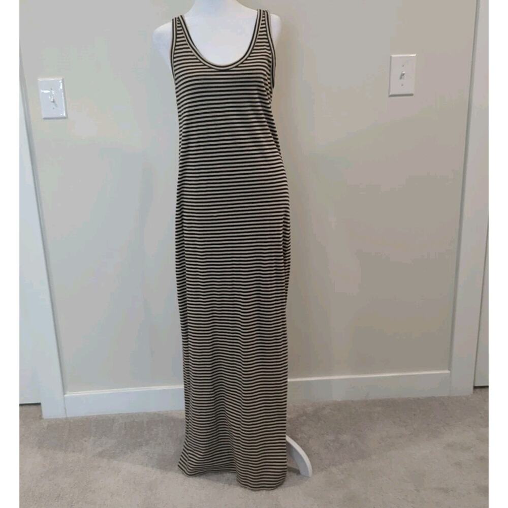 Anthropologie Stateside Small Black Taupe Striped Maxi Tank Dress New